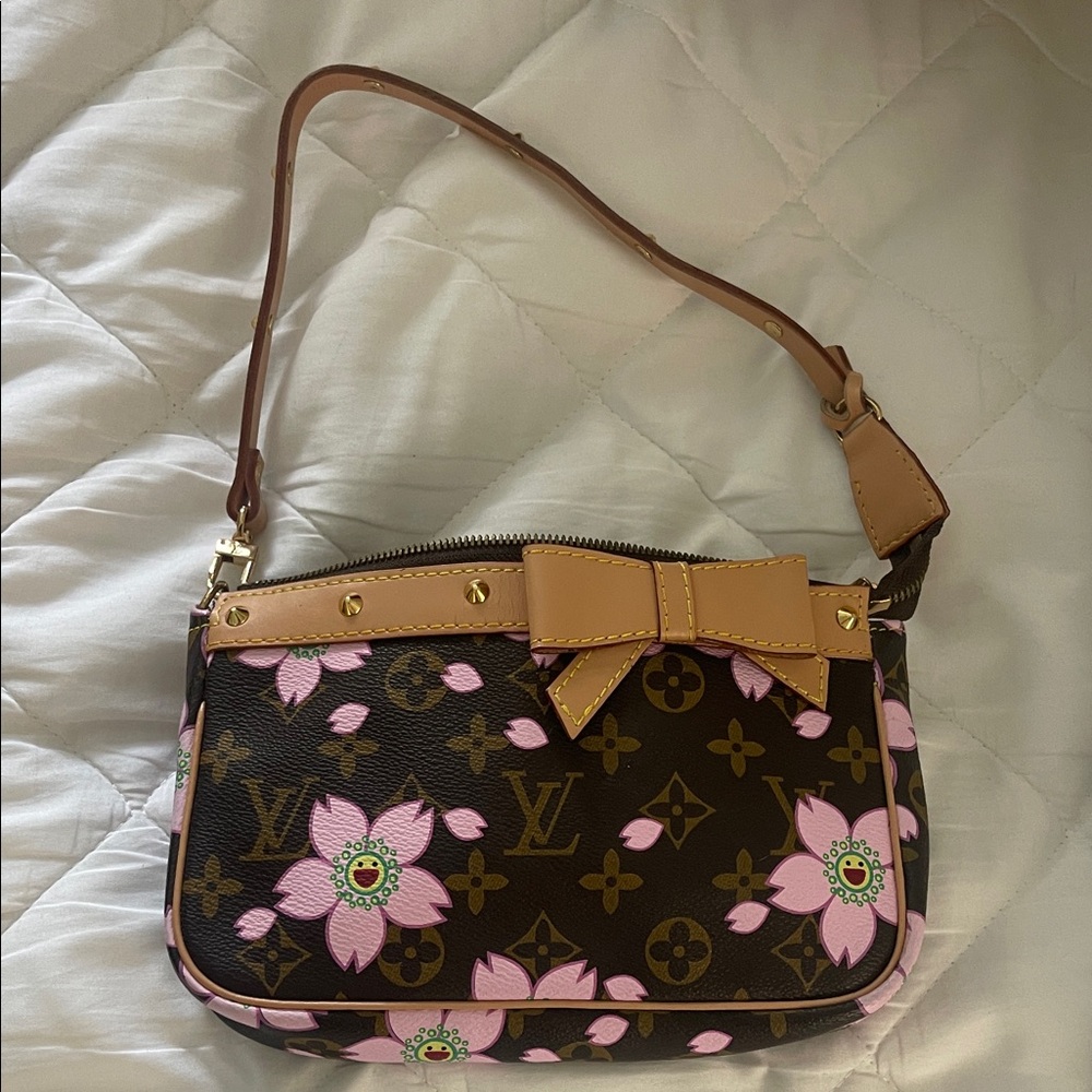 Louis Vuitton Mini Bag with Pink Floral Print and Tan Trim
